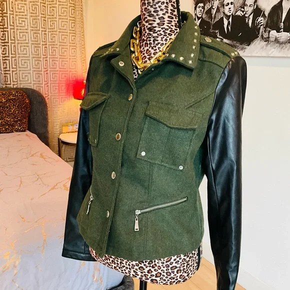 Spiked Military Green Jacket - Picture 8 of 10